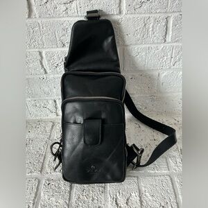 Wild West Los Angeles Multi Zip Leather Teardrop Sling Bag Black